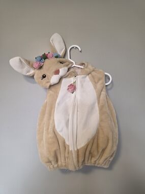 Plush Tan Bunny Kids Halloween Costume with Floral Headband